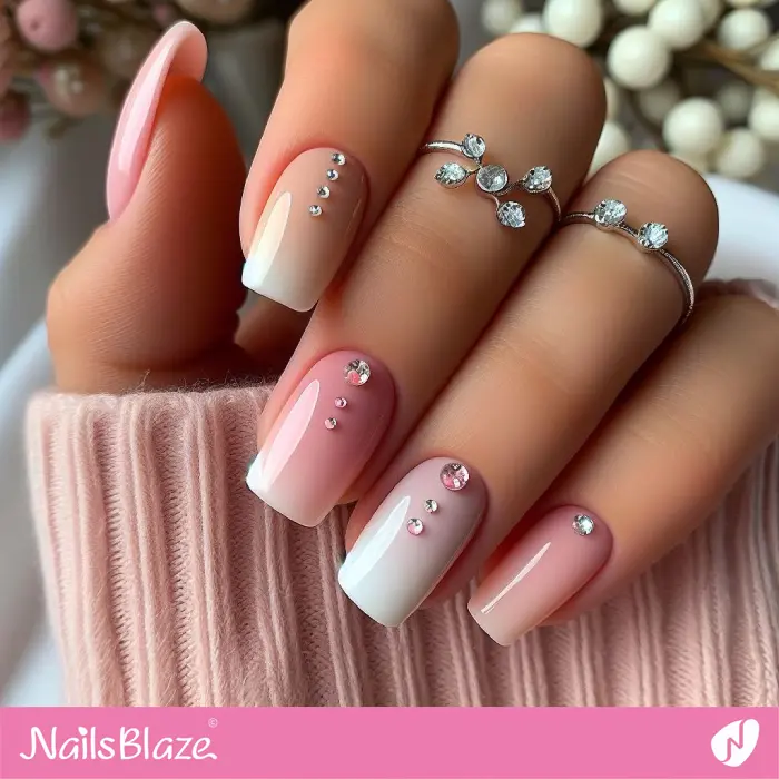 Baby Boomer Nails Minimal Design with Rhinestones | Classy Nails - NB4223